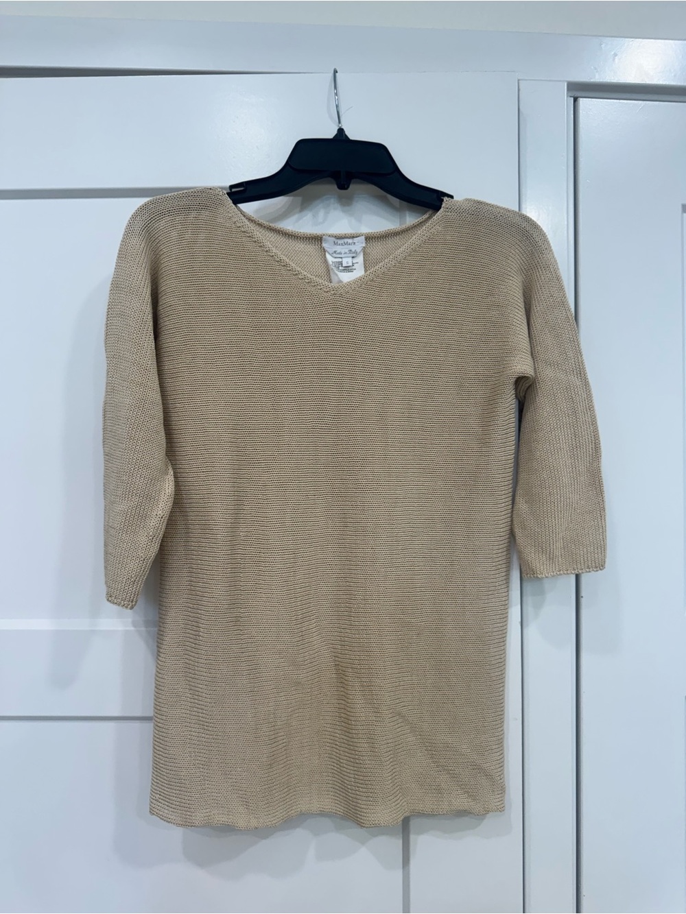 MaxMara Beige Knit V-Neck Sweater